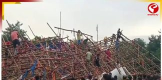 প্রবল বৃষ্টি, ঝোড়ো হাওয়ায় হুড়মুড়িয়ে ভেঙে পড়ল ১১০ ফুটের প্যান্ডেল