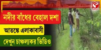 নদীর বাঁধের বেহাল দশা আতঙ্কে এলাকাবাসী