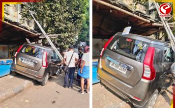 বেপরোয়া গতিতে পথচারীদের পিষে ফুটপাথে গাড়ি!