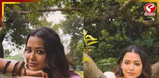 ঘন কাজল, ছোট কালো টিপ, গোলাপি শাড়িতে ময়দানে সোহিনী